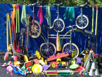 A range of circus equipent used by Kris Katchit